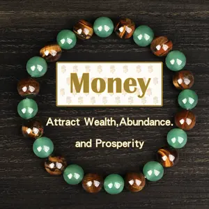 BloomWish 1pc Money Attraction Bracelet aesthetic with Green Aventurine & Tiger Eye beaded jewelry protection bracelet encouragement gift fashion artificial bracelet of the day Colorblock Beaded Crystal Bracelet handmade Christmas Gift