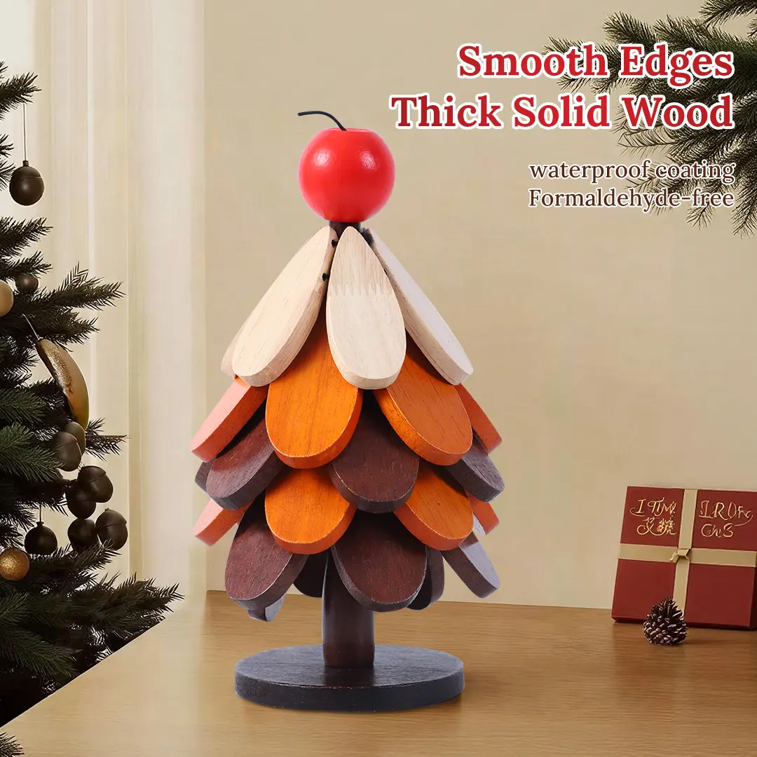 Wooden Christmas Tree-Shaped Heat Insulation Tray Set, 1-Count with Foldable Coasters, Star or Apple Design Options for Festive Home Decor