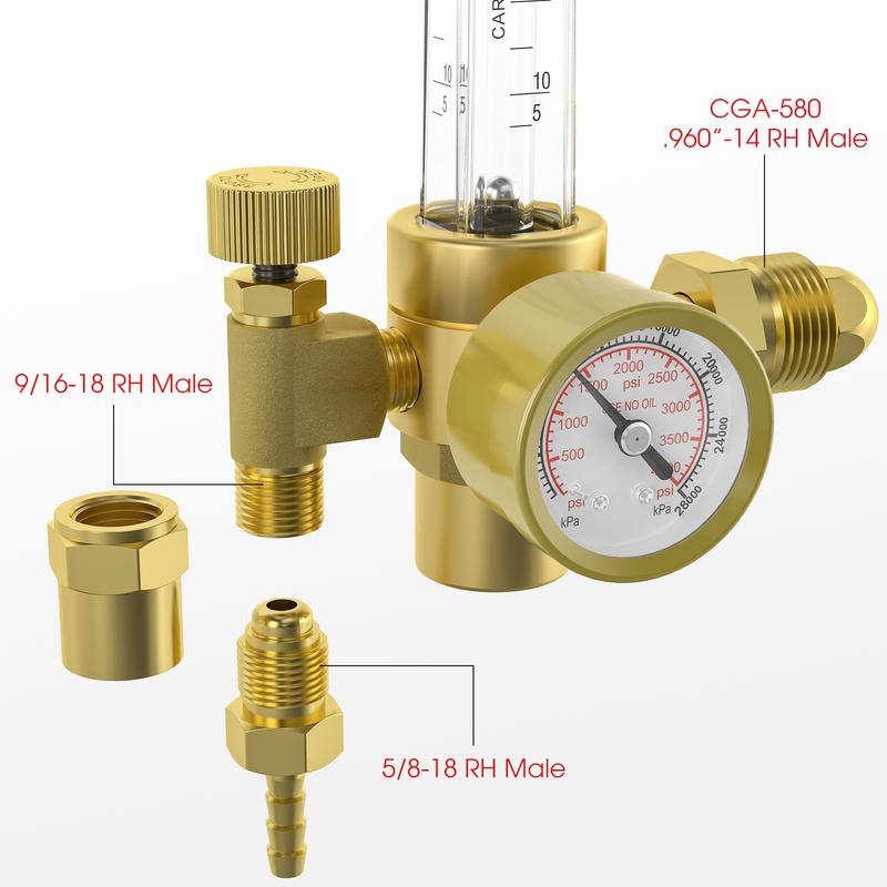 YESWELDER CO2 Argon Gas Regulator with 8ft Hose, Flow Meter Gas Pressure Gauge for TIG MIG Welding, CGA580 Inlet Connection