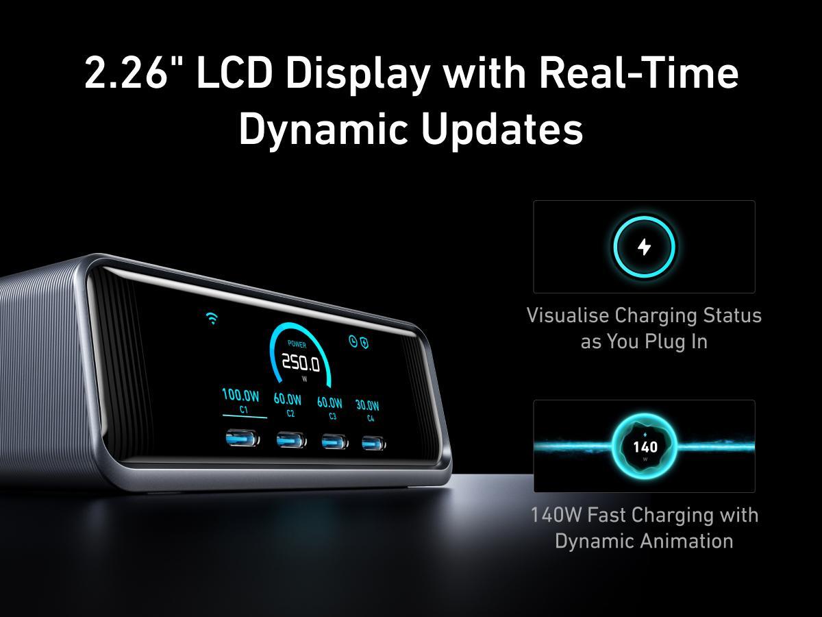 [Limited Offer] Anker Prime Charger, 250W GaN Prime USB-C Charging Station, Ultra-Fast 6 Ports, 2.26" LCD Display and Smart Control Dial (Silver)