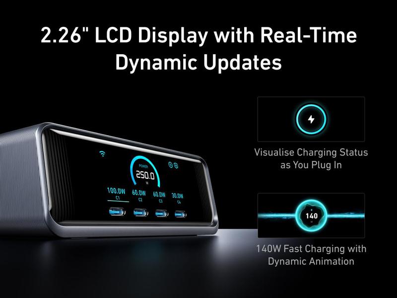 [Limited Offer] Anker Prime Charger, 250W GaN Prime USB-C Charging Station, Ultra-Fast 6 Ports, 2.26" LCD Display and Smart Control Dial (Silver)