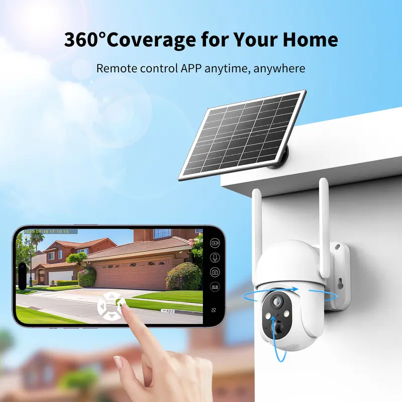 [TechVibes]White 4G LTE Cellular Solar Surveillance Security Camera – 2K HD Video 360° View, No WiFi, Remote APP Controlled, Motion Activated, Night Vision, Built-in Cellular Card (4G LTE Data Service need activate)