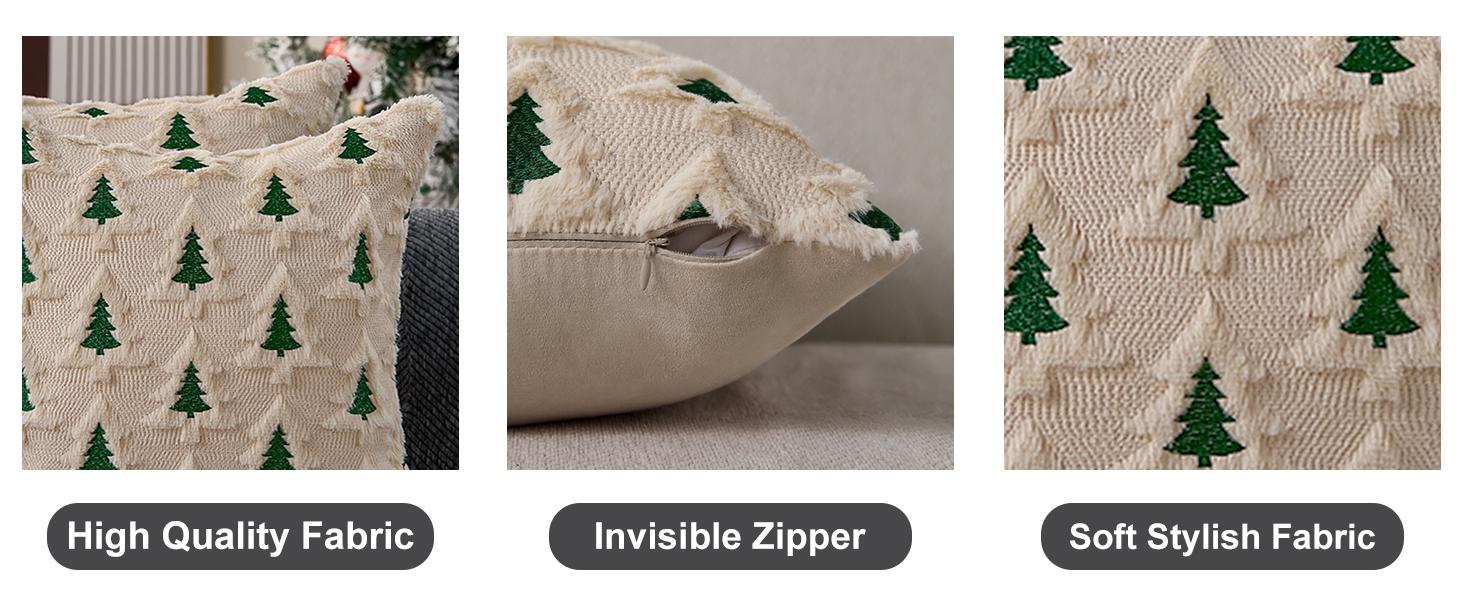 Christmas Pillow Covers 18x18 Set of 2 Beige Double Xmas Tree Pillow Covers Soft Plush Faux Fur Christmas Decorations for Xmas Winter Holiday Home Bedroom Sofa Cushion Cases Living Room Home Decor