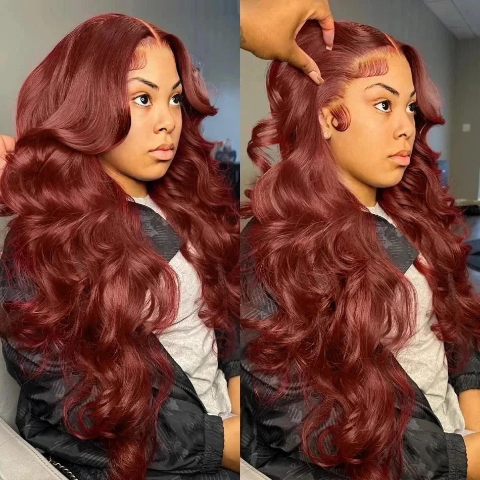 [Bling Hair ]  Reddish Brown 13x6 Lace Front Wigs 33# 4#Human Hair Pre Plucked 180% Density 13x4 Body Wave Auburn Colored Human Hair Lace Frontal Wig