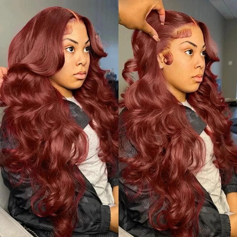 [Bling Hair ]  Reddish Brown 13x6 Lace Front Wigs 33# 4#Human Hair Pre Plucked 180% Density 13x4 Body Wave Auburn Colored Human Hair Lace Frontal Wig