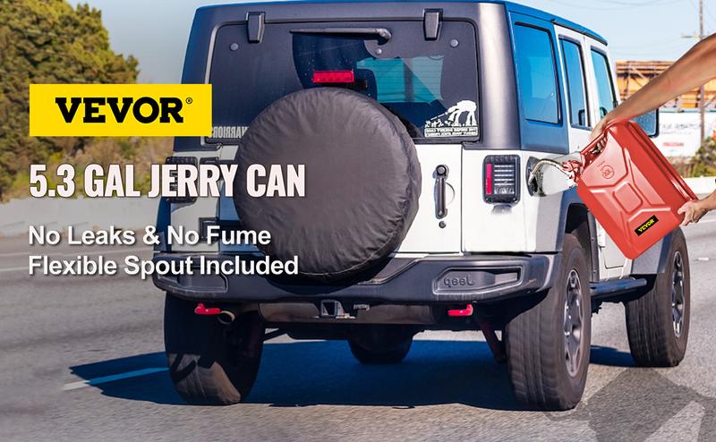 VEVOR Jerry Fuel Can, Various specifications, 5.3 Gallon / 20 L Portable Jerry Gas Can with Flexible Spout System, Rustproof ＆ Heat-resistant Steel Fuel Tank for Cars Trucks Equipment, Red， Authentic NATO Jerry Can
