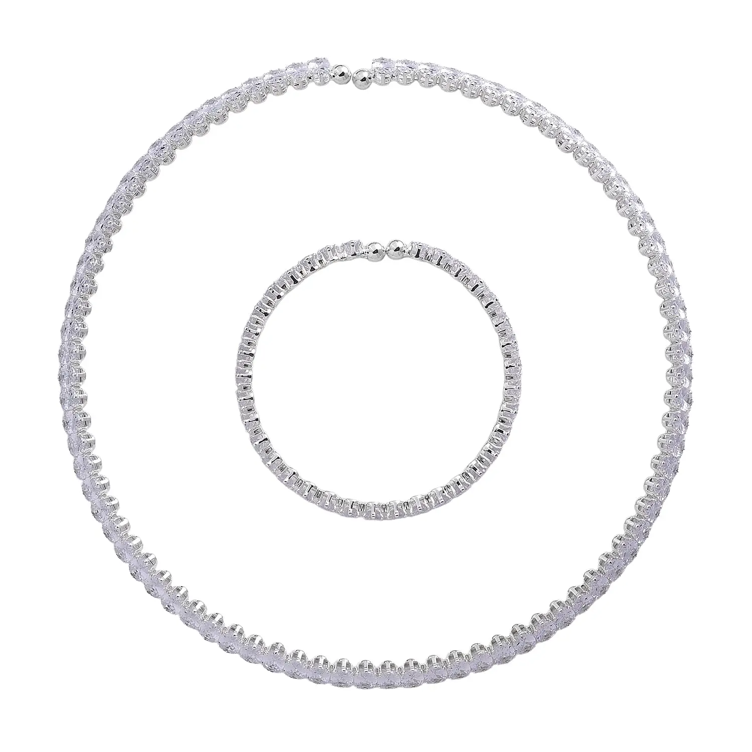 Epic Deal 2 Piece Set Simulated Diamond Chocker Necklace (17.0 Inches) and Bracelet (7.5In) in Silvertone 70.00 ctw