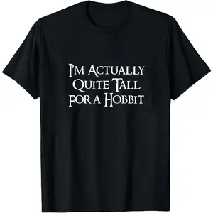 JRR Tolkien Vintage I'm Actually Quite Tall for a Hobbit Graphic Tee Ver 2 - The Lord of The Rings Movie Shirt - Casual Crewneck Tee for Men Black Top