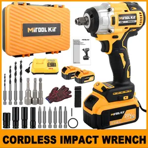 Cordless Electric Impact Wrench Gun 1/2'' High Power Driver with 2Li-ion Battery Tool Kit Tool Box