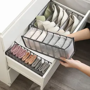 HSLFUAI Pack of 3 Mesh Drawer Organizer Underwear Drawer Organizer Socks Compartment Storage Mesh Clothing Sorting Drawer Divider Organizer(7Grids+7Grids+11Grids)
