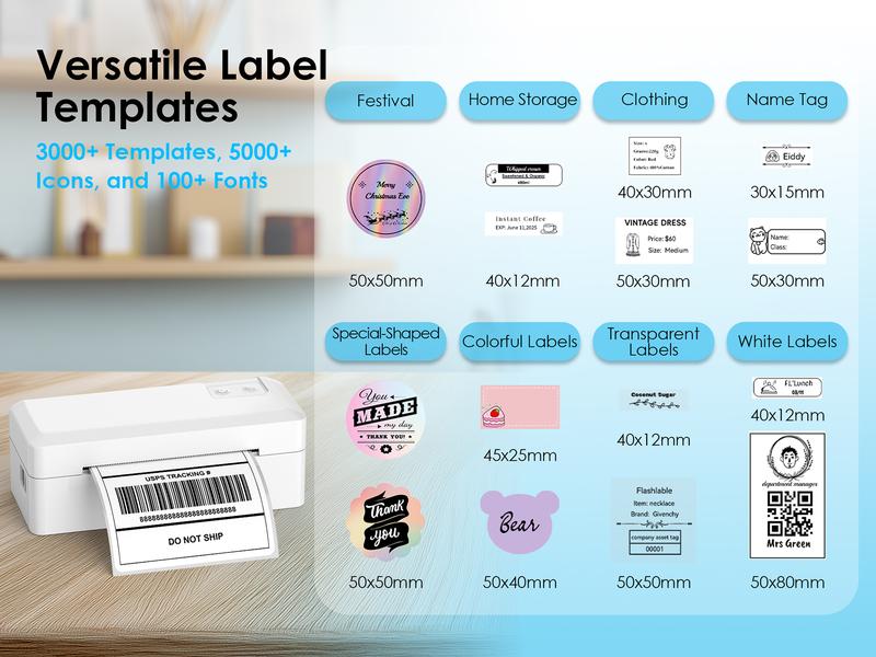 KNAON Shipping Label Printer Bluetooth Thermal Label Printer,Compatible with USPS, Amazon, Shopify, iOS/Android/Windows/Mac