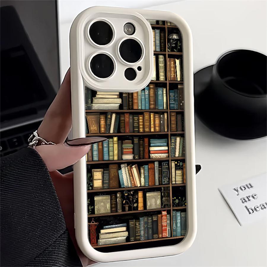 Cool bookshelf pattern shockproof phone case for iPhone [11-17, 6-7 all models and X, XS, XR, XS Max] | Non-slip soft TPU bumper + raised bezel | Military drop-tested protective case Protection Cover