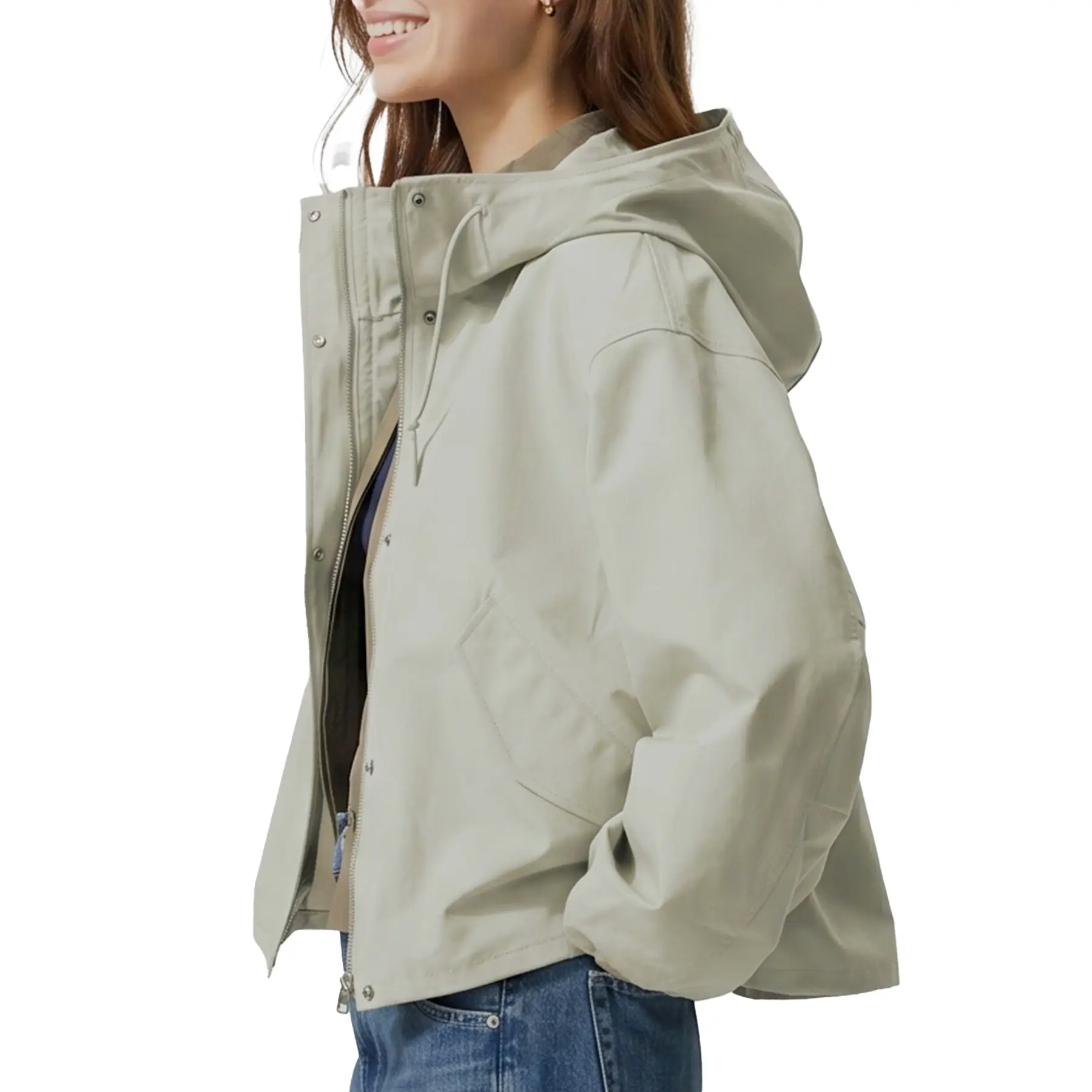 Comdify Womens Short Zip Up Windbreaker Jacket Water Resistant Hooded Rain Parka Coat Lightweight Trench Outerwear for Outdoor Hiking Cropped Casual
