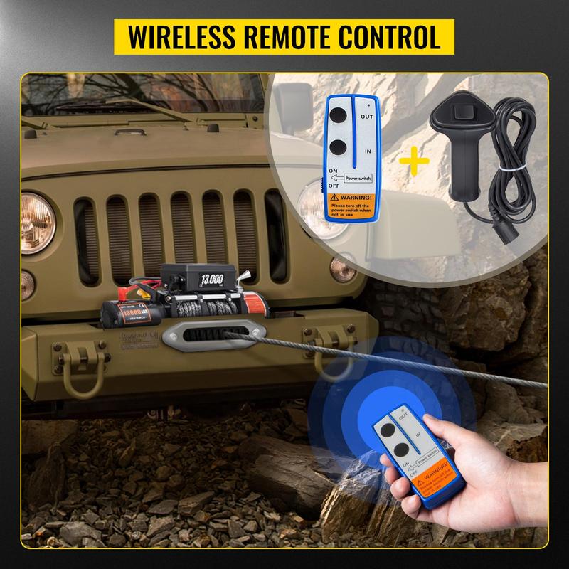 VEVOR Electric Winch 13000lb Load Capacity Truck Winch Compatible with Jeep Truck SUV 65ft/20m Synthetic Rope 12V Power Winch with Wireless Remote Control, Powerful Motor for ATV UTV Off Road Trailer