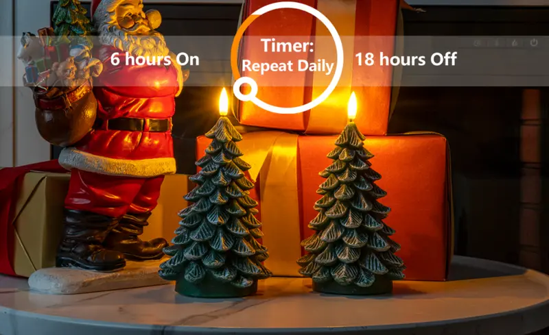 Homemory Classic Tree-Shape Flameless LED Candles, 2-Pack 8.5" Tree Décor Waxy Green Electric Candles with 6-Hour Timer, 4 Inches Thickest Battery-Operated for Cozy Little Christmas, Christmas Bedroom Decor, House Decor,home decor