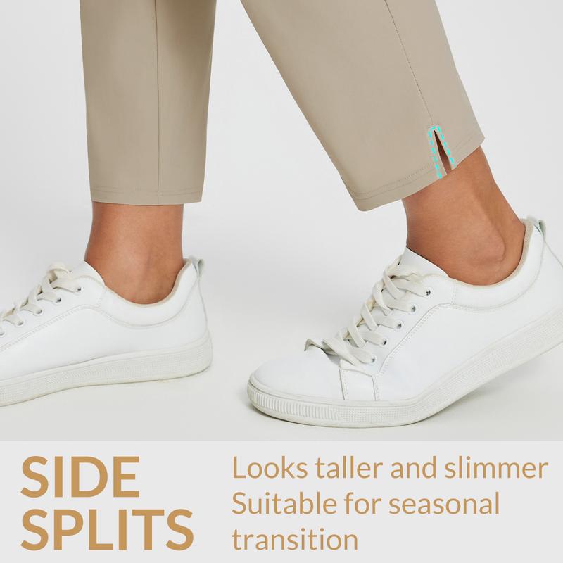 baleaf Women's Lightweight Breathable Soft 26"/27" Ankle Pants Business Casual Summer Silky with Zipper Pockets Stretch Petite Golf Work Bottoms UPF50 School Interview Outfit Athletic Dress Pants