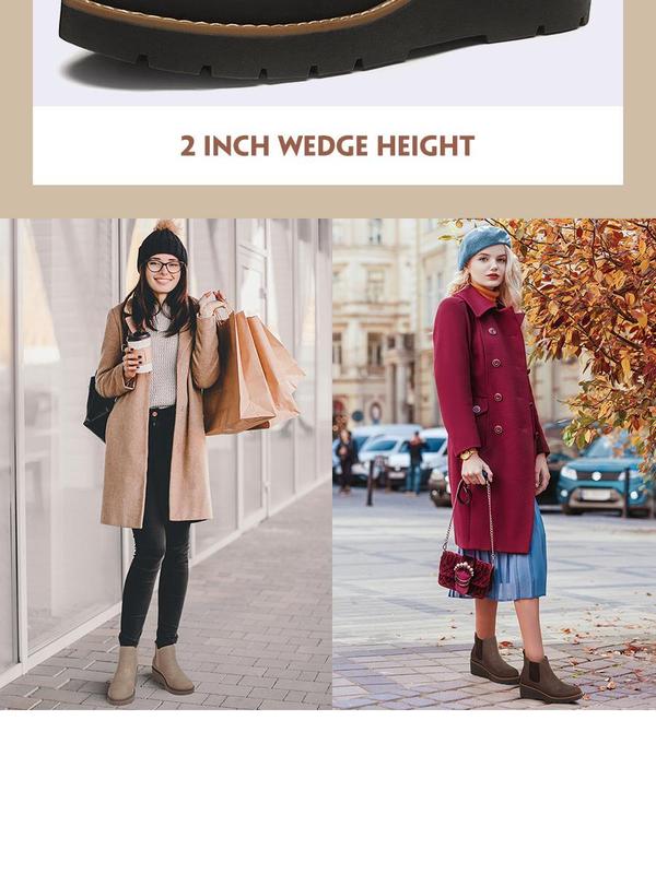 Athlefit Women's Chelsea Wedge Boots Elastic Platform Lug Sole Slip on Wedge Ankle Booties boots  women winter boots Girl Walking Shoes Footwear Pu