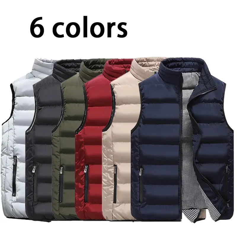 Men’s Outdoor Casual Jacket, Vest-Style Stand-Up Collar Warm Sleeveless Jacket, Trench Coat for Men Suitable for Autumn and Winter Seasons, with Pockets and Zippers Gilet