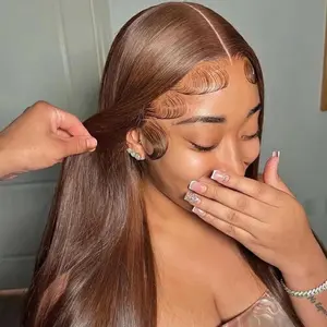 Orange Brown 13X6 HD Lace Frontal Human Hair Wigs 180% Density Bone Straight 99J Burgundy Colored 13X6 Lace Front Wig For Women Lace Front Wigs Highlight Ombre Lace Front Wig Human Hair