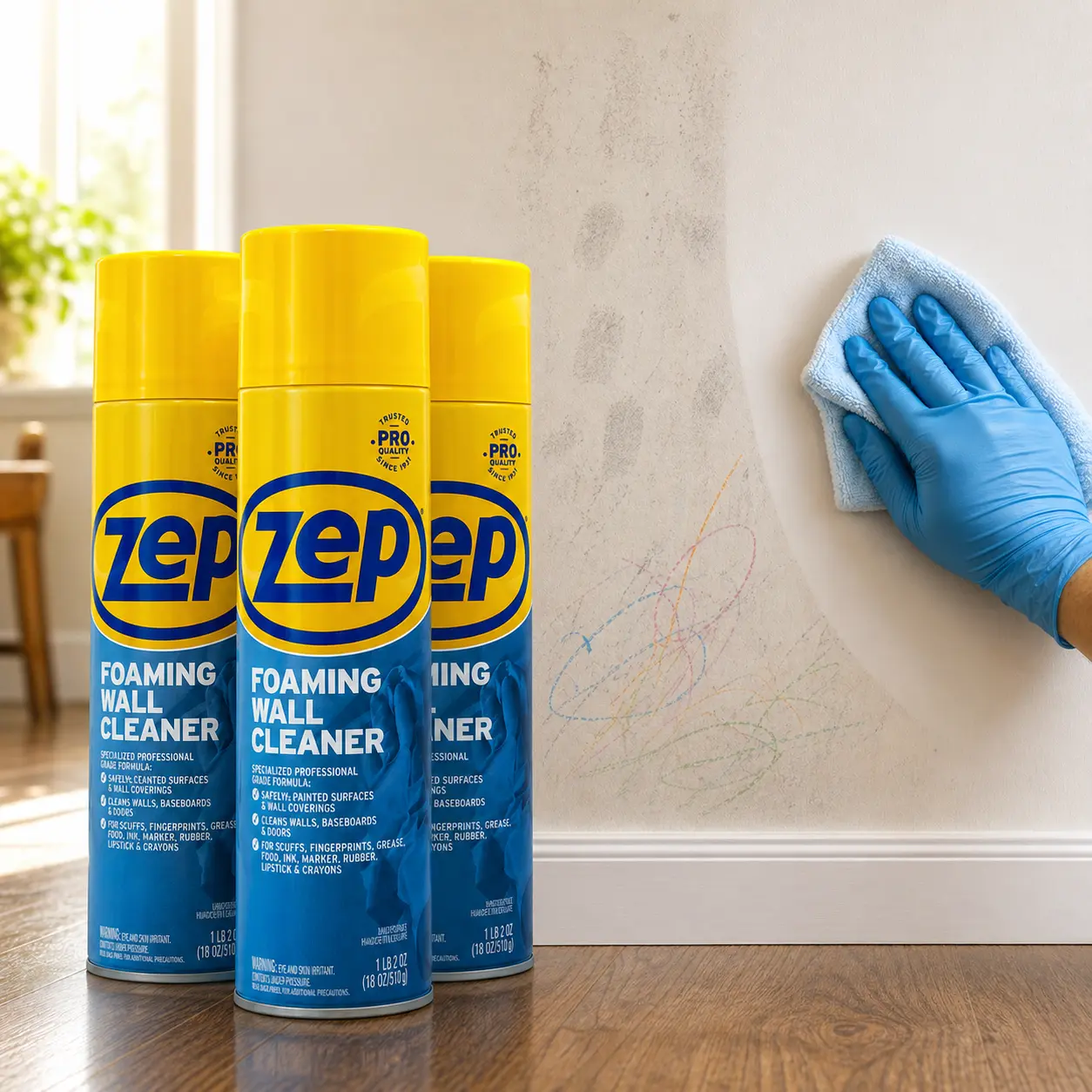 ZEP 18 oz. Foaming Wall Cleaner Household, Safe Foam Cleaner for Walls & Painted Surfaces, ZEP Formula Won‘t Damage Paint or Finishes, Quickly Cleans Grime Without Rinsing, No Residue Left on Walls Woodwork Tile Cleaning Products Cleaning Supplies