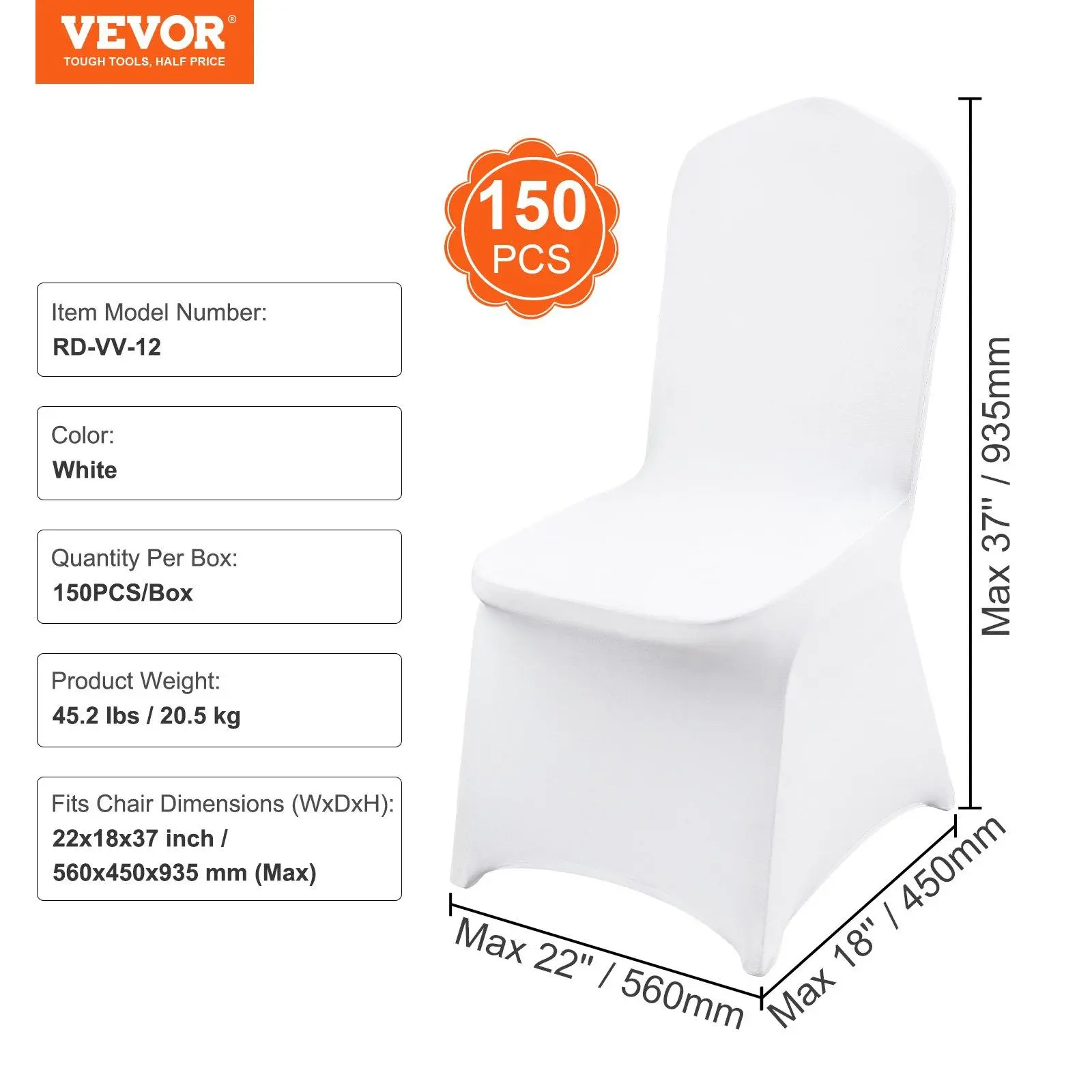 VEVOR 150PCS Stretch Spandex Party Chair Covers, Universal Fitted Removable Washable Slipcovers, Spandex Dining Chair Slipcovers for Wedding, Banquet (White, TikTokShopBlackFriday), Stretch Chair Slipcovers