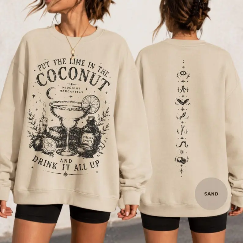 Practical Magic Midnight Margaritas 2-Sided Crewneck - Spooky Witchy Spine Print Sweatshirt
