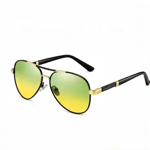 Polarized sunglasses with metal frog-style frames, UV protection, suitable for driving day and night, color-changing glasses