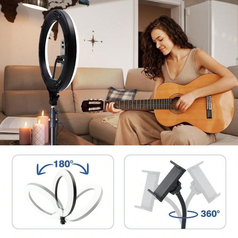 12"Ring Light with 63" Stand & 2 Phone Holders, 360° Adjustable Video Light for YouTube TikTok, Makeup,Photography, Ring Lights Compatiblewith All Cameras/Phones Selfie New Years valentine's  Content Creator Pack , Super Bowl