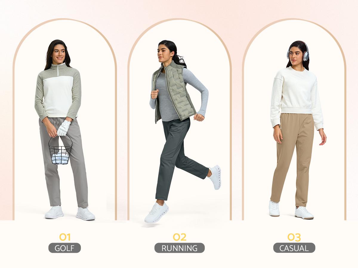 G Gradual Fleece Lined Pants Women 27.5"/29" Golf Pants 3 Pockets Water Resistant Warm Sweatpants for Cold Weather Warmth Elastic Drawstring Casual Wear