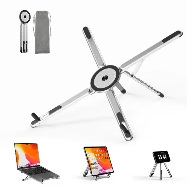 Viozon Portable Laptop Stand for Desk, Foldable Adjustable Computer Riser with Magnetic Phone Holder, Aluminum Laptop Stand for 10–16” Laptops & 4–13” Phones/Tablets (Silver),back to school,back to school haul