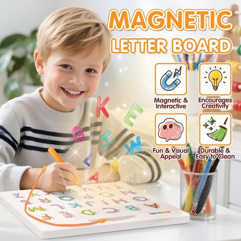 2-in-1 Double-Sided Magnetic Letter Tracing Board – Montessori ABC Learning board for Toddlers, Alphabet Writing Practice Board with Uppercase & Lowercase Letters, Educational Preschool Sensory Travel Toy for Kids Ages 3-5