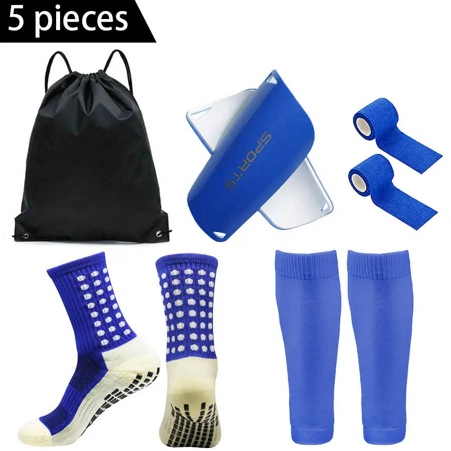 5-Piece Soccer Shin Guards Set - Football Protective Gear with Anti-Slip Socks, Calf Sleeves, Elastic Bandages & Carry Bag Footballequipment