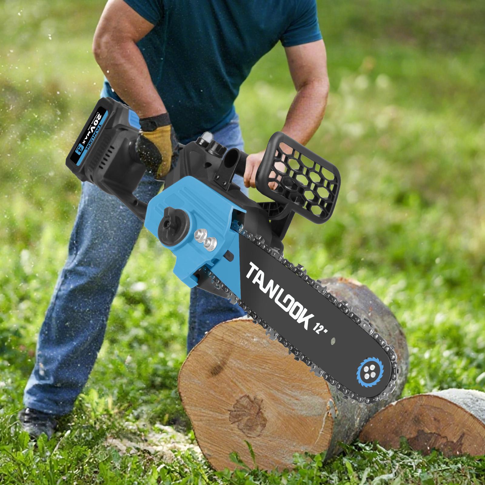 Outdoor Cordless Chain saw 12" Wide Guide Rail–Compact handheld electric chainsaw,equipped,2×4Ah batteries,highly efficient for wood cutting,tree trimming and pruning–ideal for woodworkers and DIY enthusiasts garden gadgets yard tool gardening work STU1