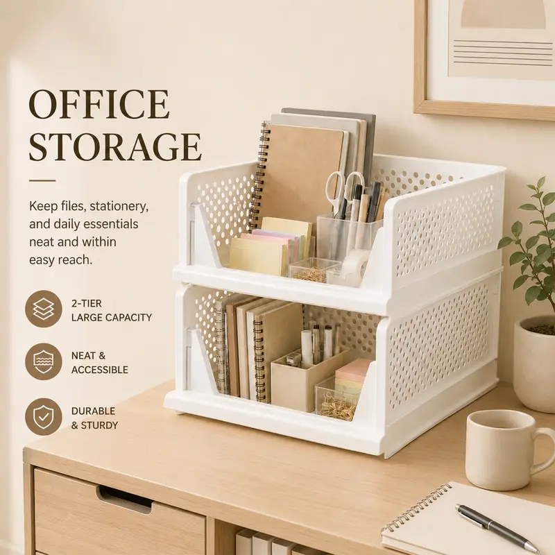 UFORU 10-Piece Set Large-Capacity Stackable Wardrobe Storage Baskets, Multifunctional Stackable Storage Boxes, Space-Saving Storage Containers, Suitable for Wardrobes, Bathrooms, Kitchens, Laundry Rooms, Bedrooms, Food Storage Rooms, and Offices