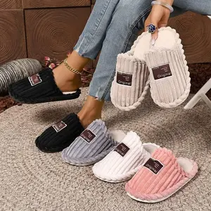 Lady's Plush Fabric Thick-Sole Indoor-Outdoor Slippers for Postpartum Recovery - Soft Warm and Durable Comfort Shoes