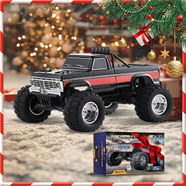 FMS Hobby 1:10 Scale Retro Styling RC Car - Ford F100 Monster Truck with Batteries, Dent Design, RTR Remote Control Toy for Hobbyists