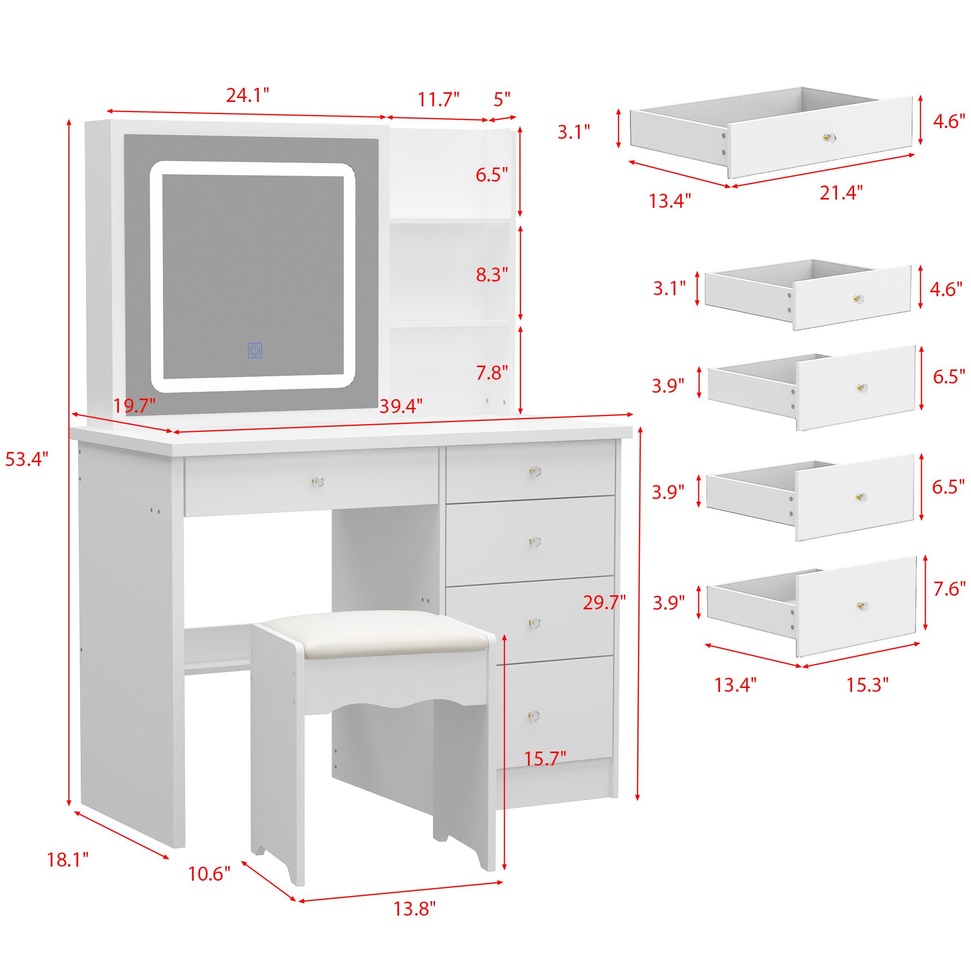 FUFU&GAGA Large Vanity Table Set Makeupdesk Dressing Table with Mirror Dresser Desk and Cushioned Stool Set (Slidding Lighted Mirror)