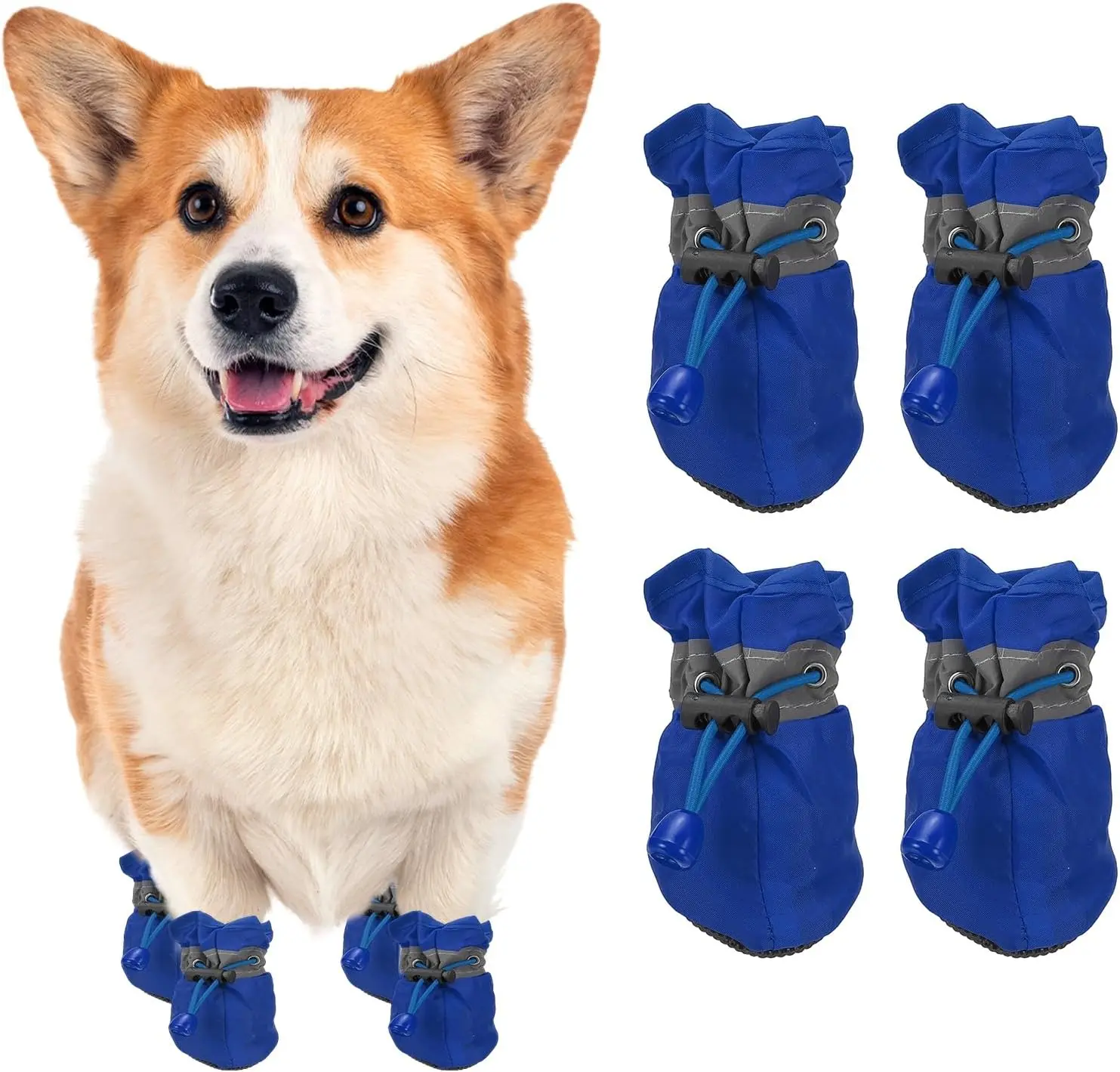 Dog Boots 4-Pack - Waterproof, Anti-Slip, Reflective Strips, Adjustable Straps, Easy to Clean Polyester, Secure Fit, All-Season for Snow/Mud, S to XXL Dogs