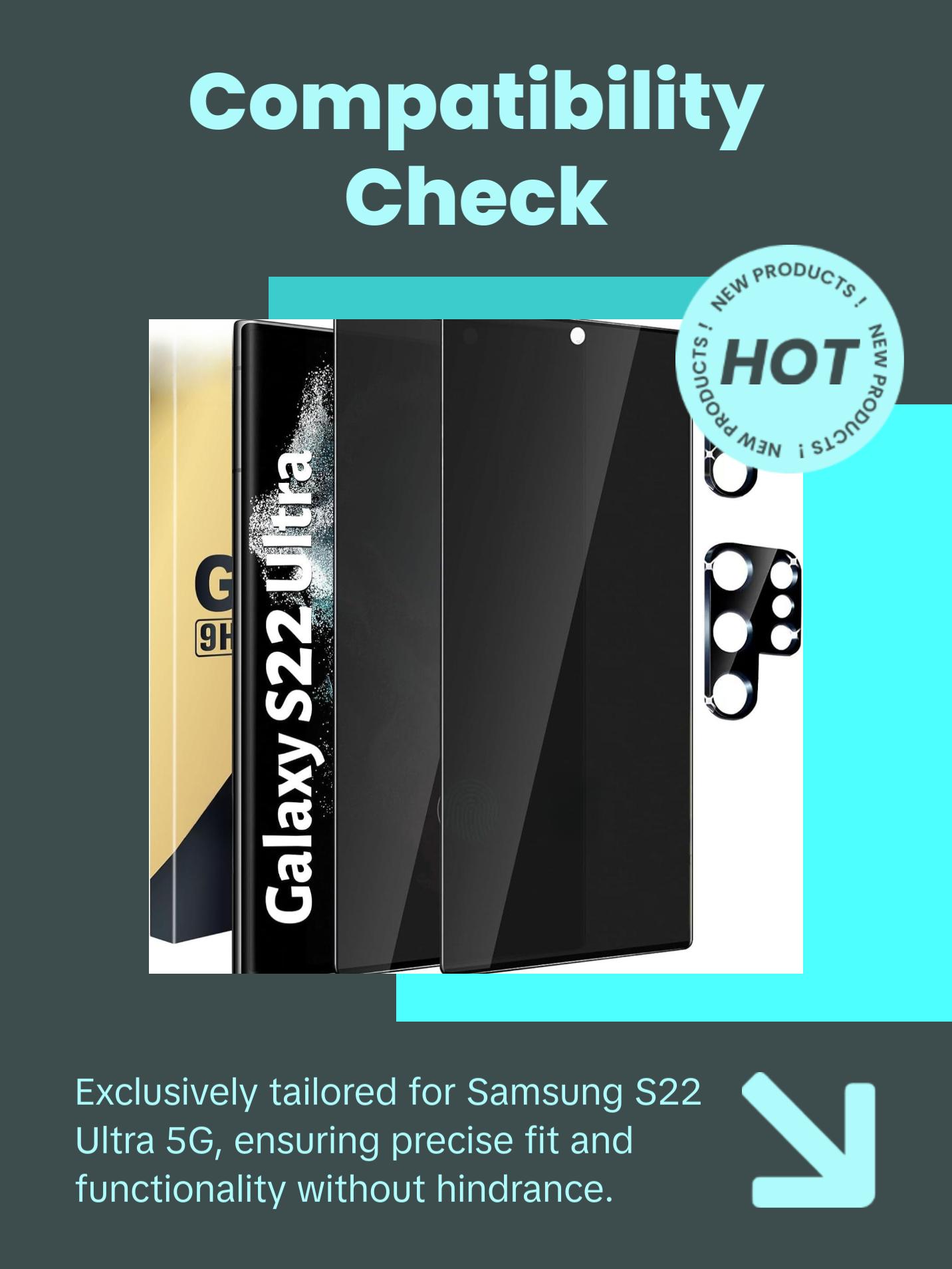 2+2 Pack Galaxy S22 Ultra Privacy Screen Protector - 2 Pack Privacy Film + 2 Pack Camera Lens Tempered Glass, High Clarity Bubble Free, Anti-Spy Protection for Samsung S22 Ultra 5G Cloth Crystal 2+2 Pack Galaxy S22 Ultra Privacy Screen Protector - 2 Pack Privacy Film + 2 Pack Camera Lens Tempered Glass, High Clarity Bubble Free, Anti-Spy Protection for Samsung S22 Ultra 5G Cloth Crystal