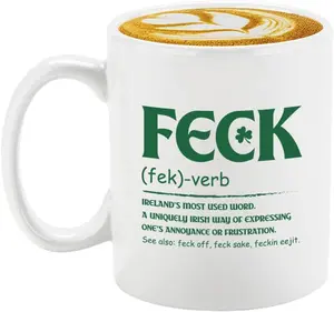 Irish Feck Definition Ceramic Coffee Mug, Funny St. Patrick's Day Slang, 11&15 oz