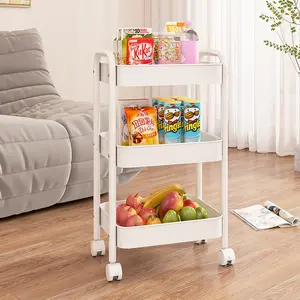 3-Tier Rolling Storage Cart, Multifunctional Utility Organizer Rack, No Assembly Needed, Space-Saving Storage Shelf for Kitchen, Bathroom, Bedroom, Office, Laundry & Garage foldable multi-layer design hat blade stand