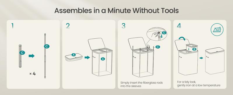 SONGMICS Laundry Basket, 44.9 Gal. Laundry Hamper, 2 Compartments, Easy Assembly, with Lid and Handles, Removable Inner Bags, Joseph