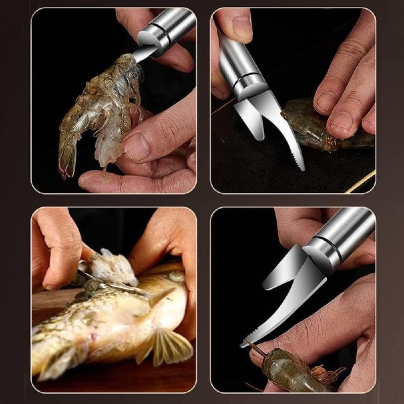 "2 PCS 5 In 1 Multifunctional Shrimp Line Fish Maw Knife Stainless Steel Shrimp Deveiner Tool Multifunctional Fast Shrimp Peeler Fish Scale Remover Kitchen Fish and Shrimp Duck Intestine Cleaner  "