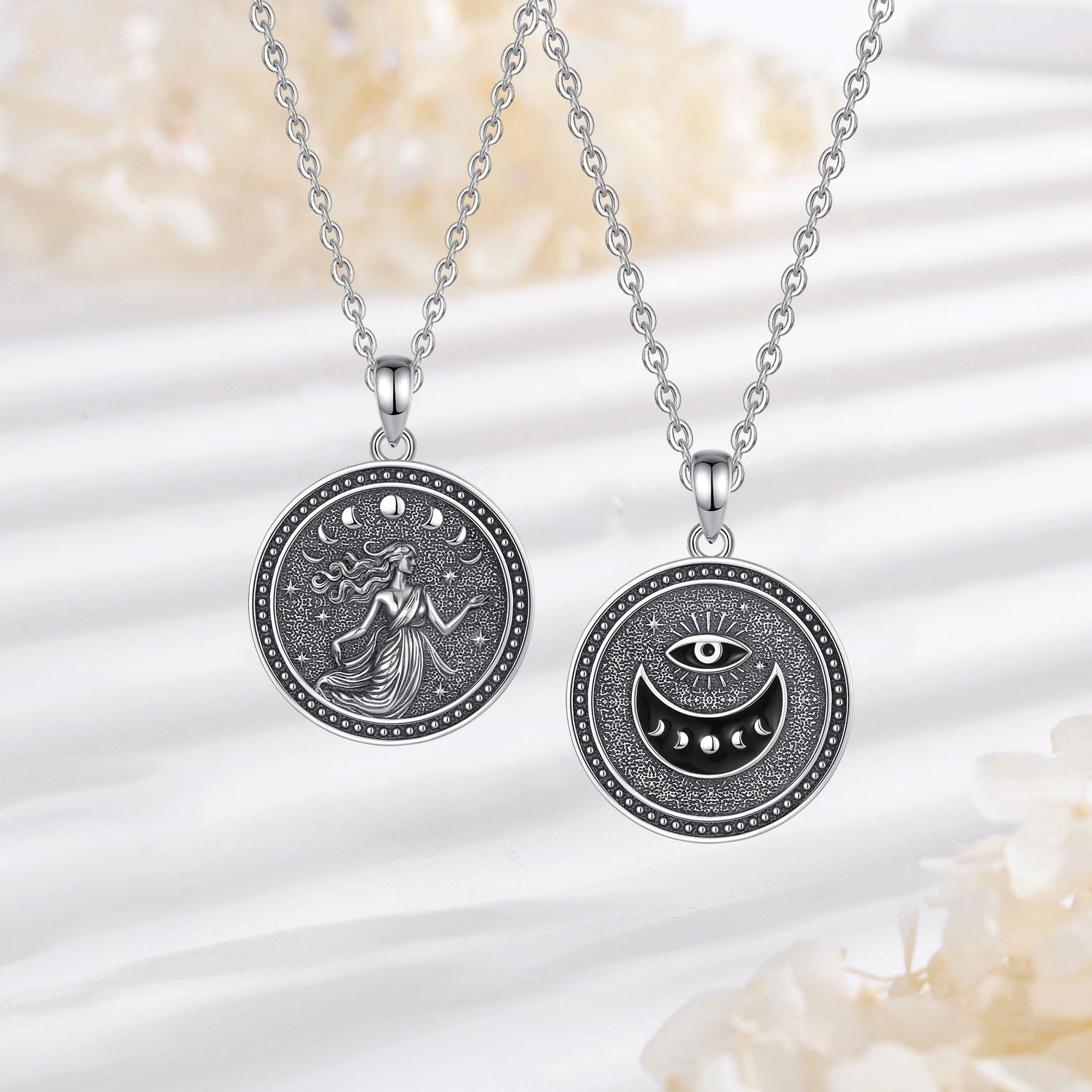 Eudora S925 Sliver Nox Goddess Necklace, Double Side Greek Mythology Feminine Pendant, Goddess of Night Protection Amulet for Women, Celestial Moon Stars Jewelry Nyx Hypoallergenic Eudora S925 Sliver Nox Goddess Necklace, Double Side Greek Mythology Feminine Pendant, Goddess of Night Protection Amulet for Women, Celestial Moon Stars Jewelry Nyx Hypoallergenic