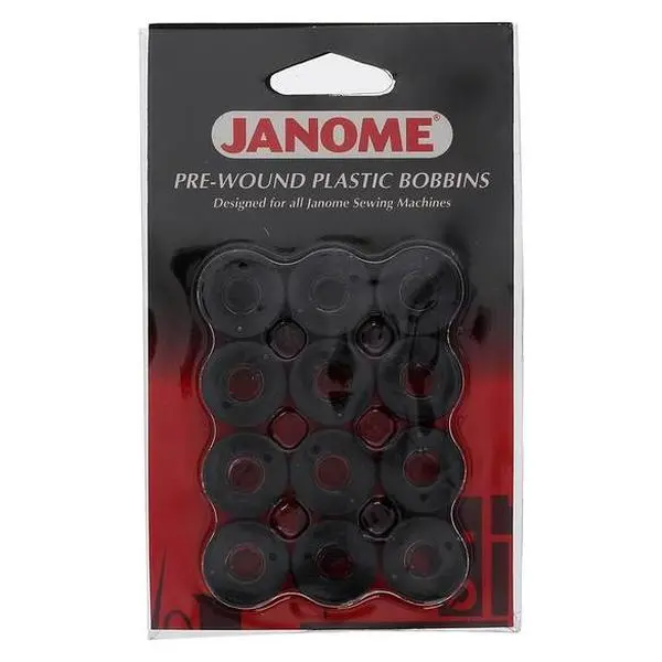 Janome 12 Prewound Black Plastic Bobbins PREWB72