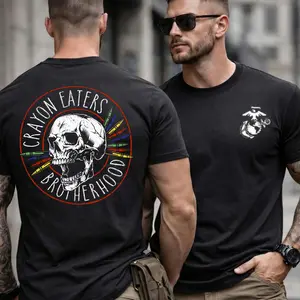 USMC Crayon Eaters Brotherhood Menswear Tops - Unisex Round Neck Short-Sleeve T-Shirt & Hoodie, Premium Soft Breathable Fabric, High-Quality Print, Durable Lightweight, Machine Wash Cold Inside-Out, Tumble Dry Low/Hang Dry