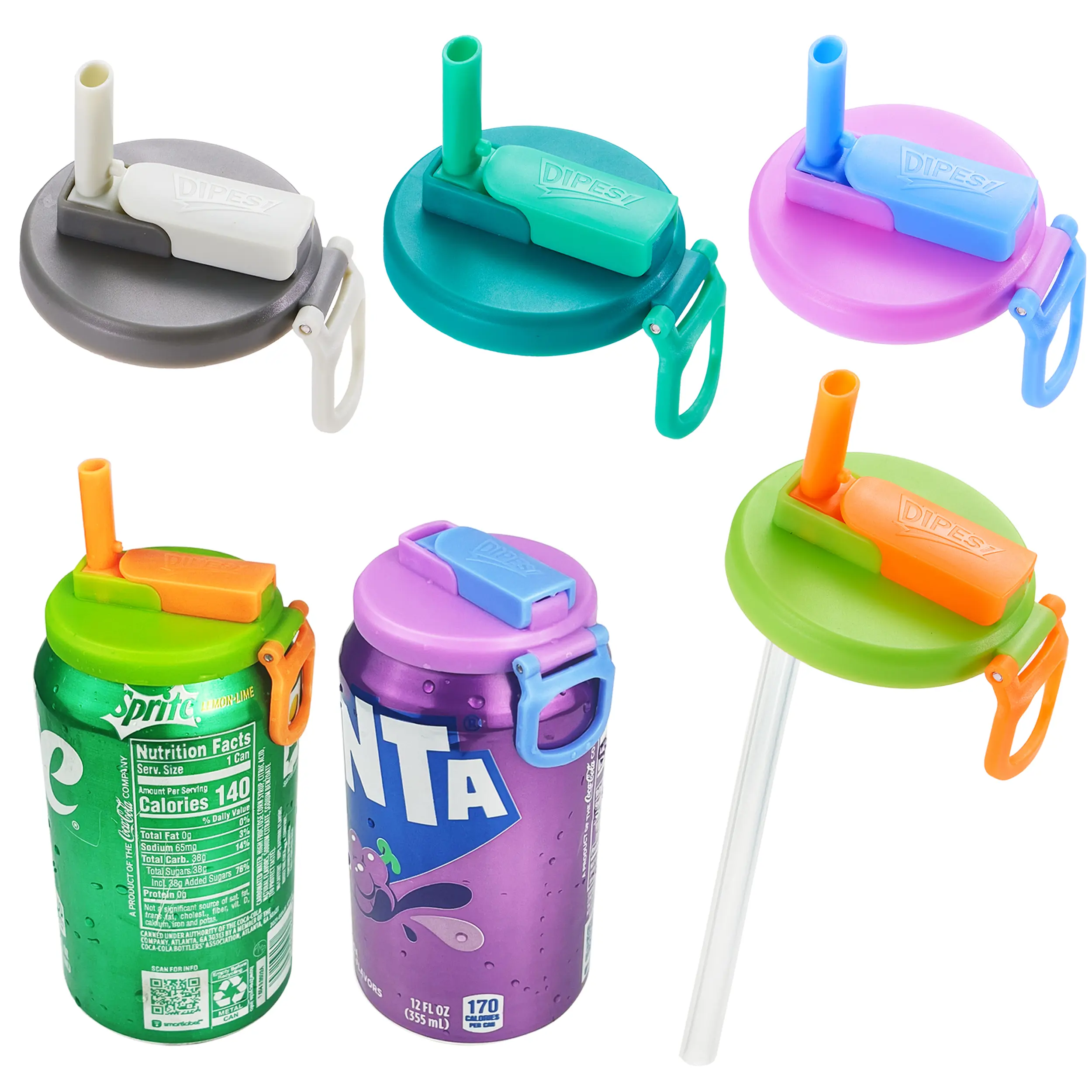 Summervibes DIPESI 4-Pack BPA-Free Soda Can Lids with Straw - Reusable Lids for Seltzer, Juice & Beverage, Silicone Straws Included Drink Covers Children's Day summerwins,summerwins,dorm essentials,home decor,home essentials,camping essentials