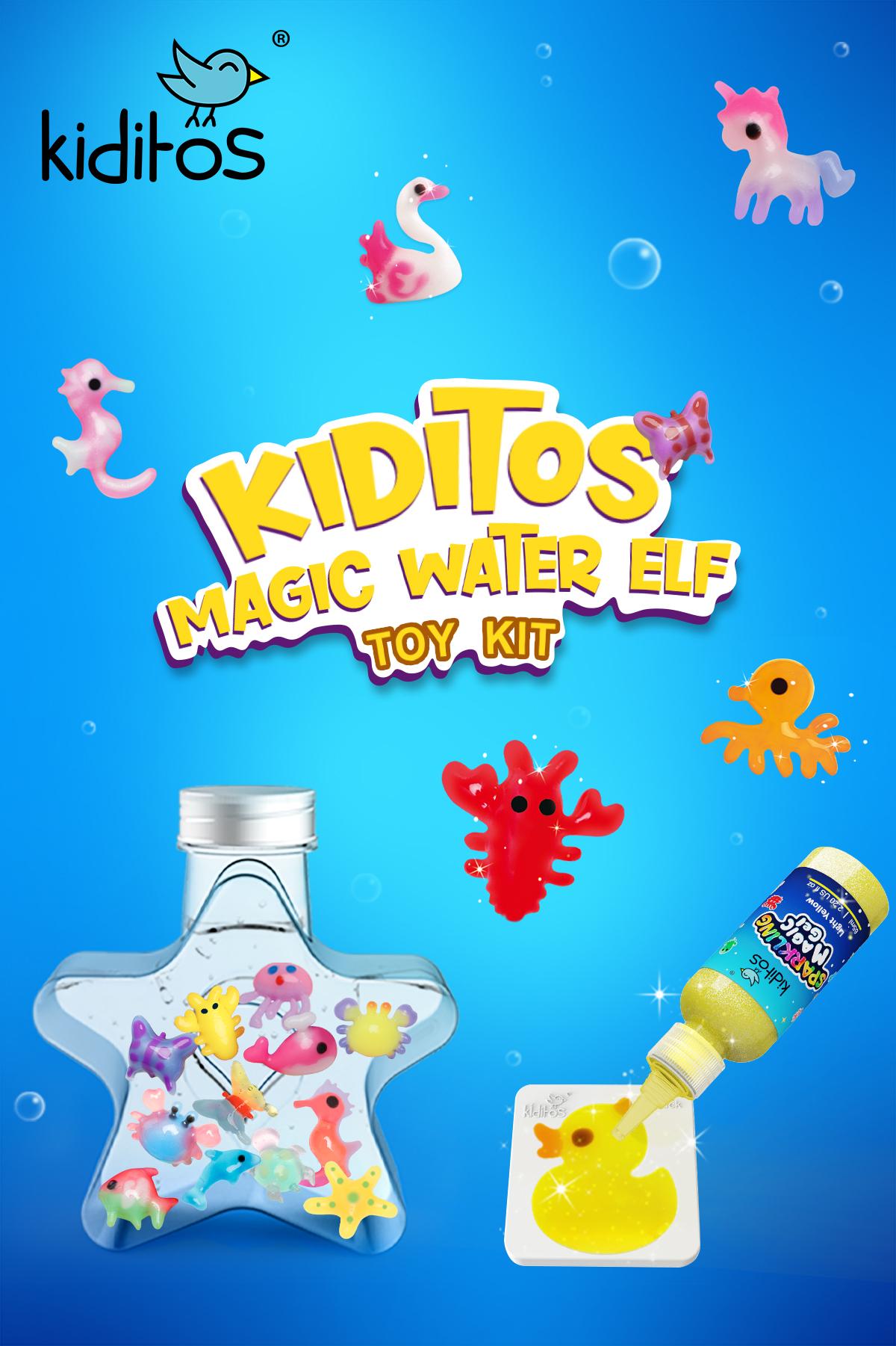 Kiditos Magic Water Elf Toy Kit – 24 Assorted Magic Gels + 6 Glitter Powders & 20 Molds – Summer STEM DIY Kit for Kids – Make Water Pets, Explore Science Fun & Creative Crafts for Ages 3+