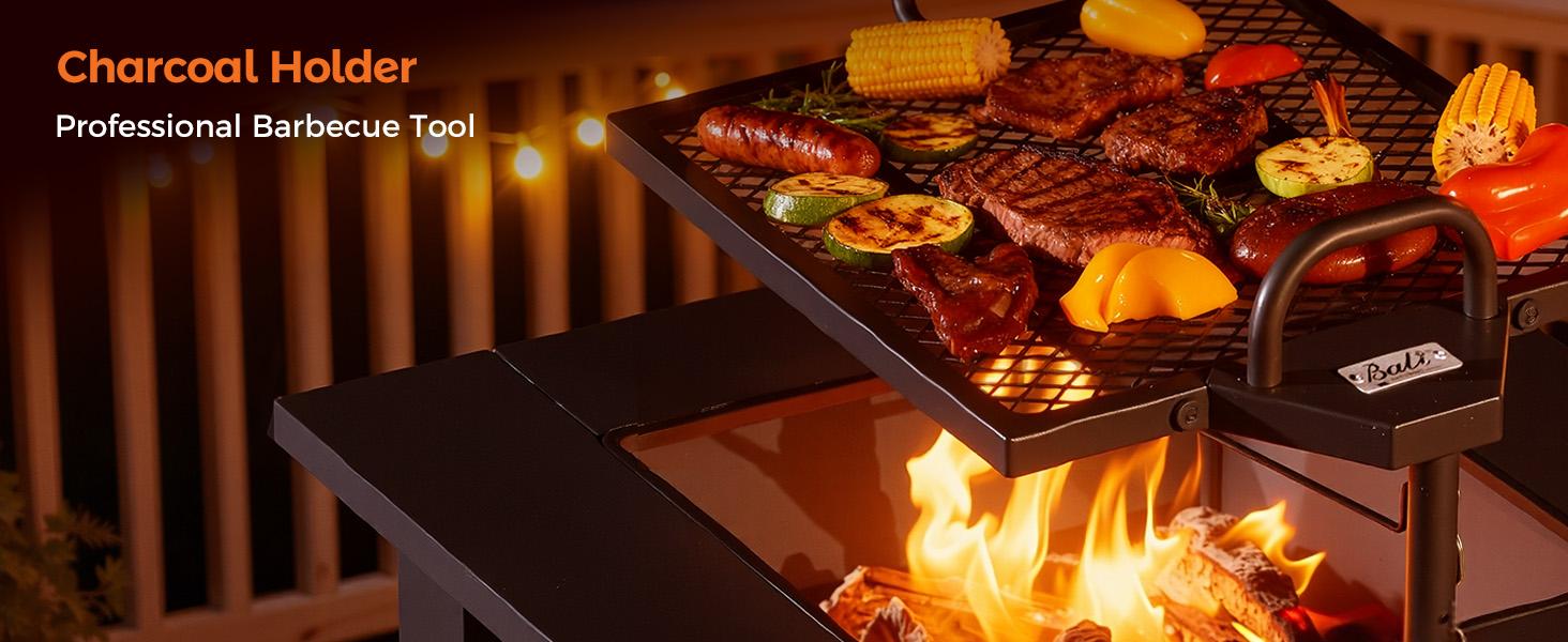 BALI OUTDOORS 3 IN 1 Square Fire Pit with BBQ Grill & Wood Burning & Temporary Cooler for Patio Outdoor Firepits Perfect Christmas Gift for Friends Family and Love One