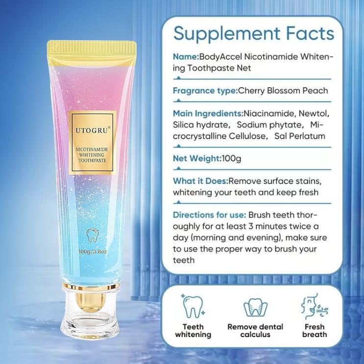 Niacinamide Whitening Toothpaste, Utogru Teeth Radiant Whitening Toothpaste - Enamel Care, Repair and Protect Teeth, Fresh Breath